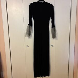 Elegant Black Evening Dress with Sheer Sleeves